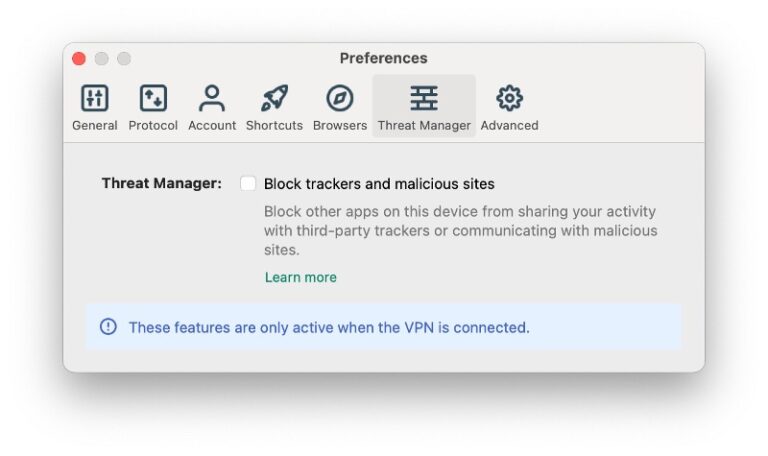 ExpressVPN app Threat Manager setting