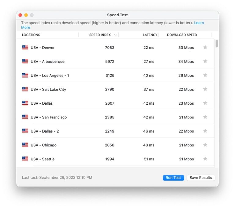 ExpressVPN app built-in speed test