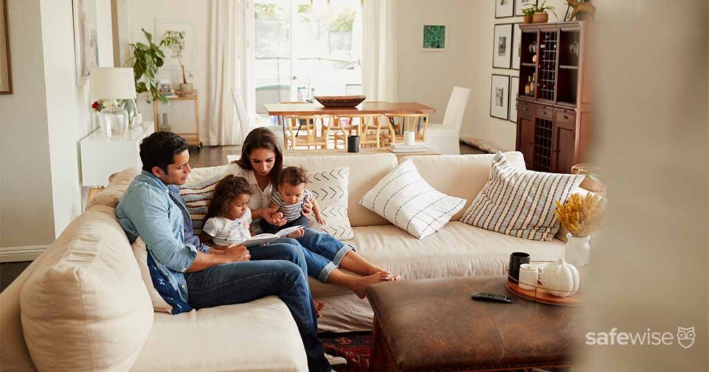 family sitting on couch