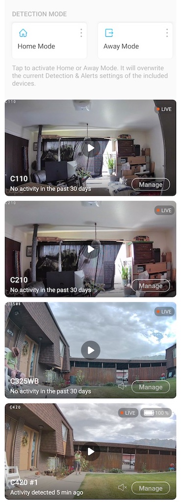 Tapo app cameras tab